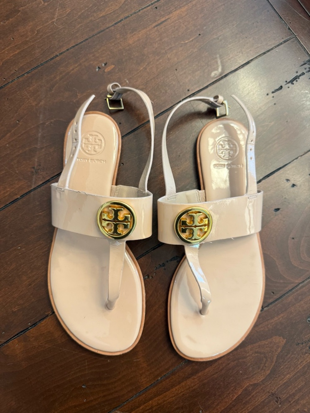 Tory Burch Patent Leather Miller Logo Thong Sandals